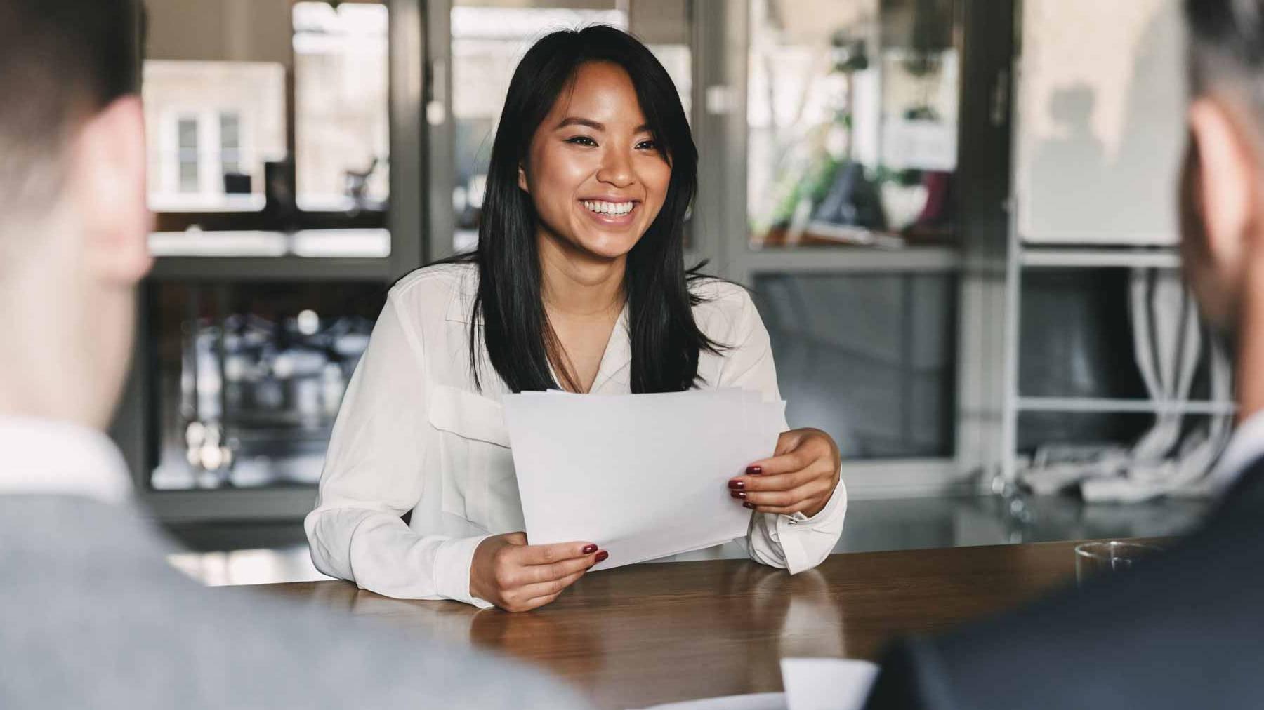 Young woman at a professional interview